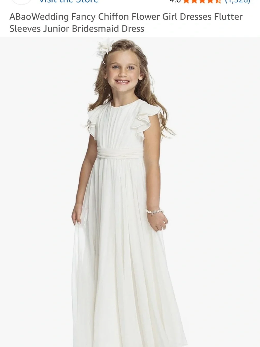 White Chiffon Flower Girl Dress with Flutter Sleeves